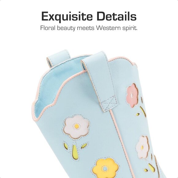 Girls Western Cowboy Boots Mid-Calf Riding Shoes for Kids - Picture 3 of 6